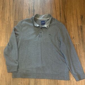 Tommy Bahama Gray Knit Long Sleeve 1/4 Snap Polo Shirt